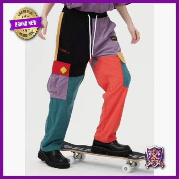 Men's Corduroy Cargo Joggers with Patchwork Design and Drawstring Waist